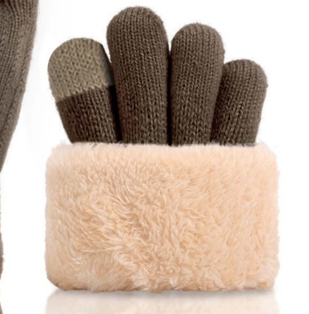Insulated Touchscreen Plush Sherpa Lined Knit Gloves Winter Outdoor Men Women
